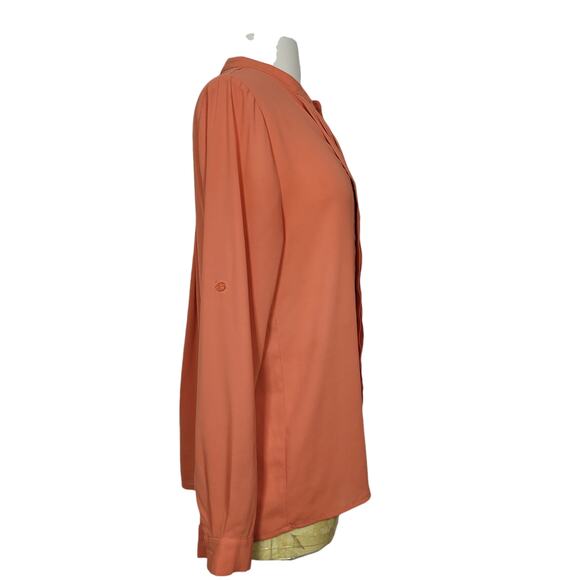 41 Hawthorn Women's Peach V-Neck Chiffon Long Sleeve Pleated Pintuck Top Size XS - Picture 3 of 8